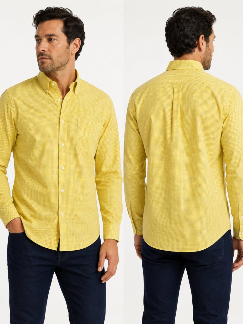 American Living Men’s Button-Down Shirt XL Yellow Gingham Check Long Sleeve